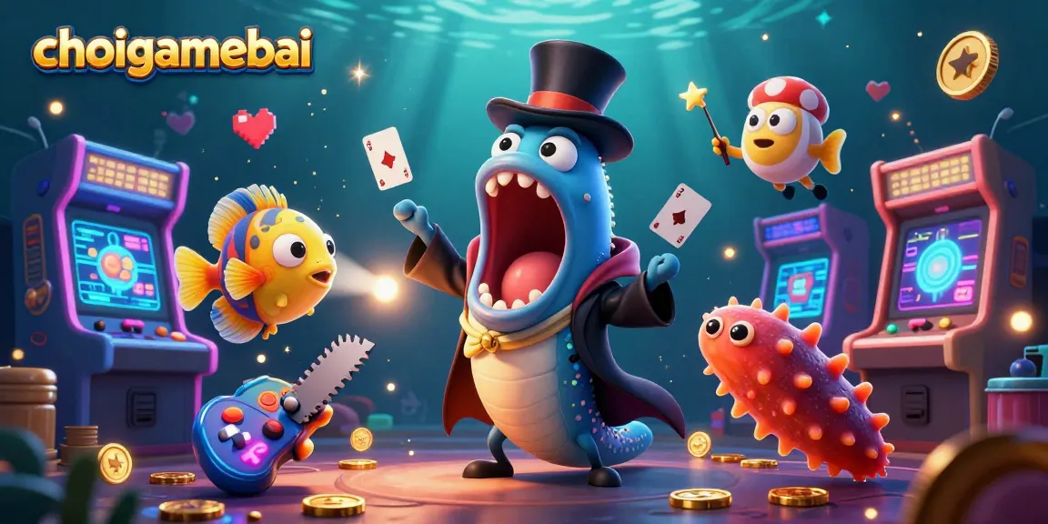 Immerse in choigamebai's thrilling magic act as creatures perform gambling card tricks underwater.