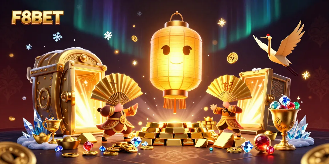Experience F8BET's thrilling casino atmosphere with golden treasures and lucky symbols.
