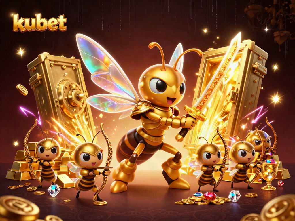 Engage with kubet's thrilling features, led by a golden hornet warrior in dynamic casino action.