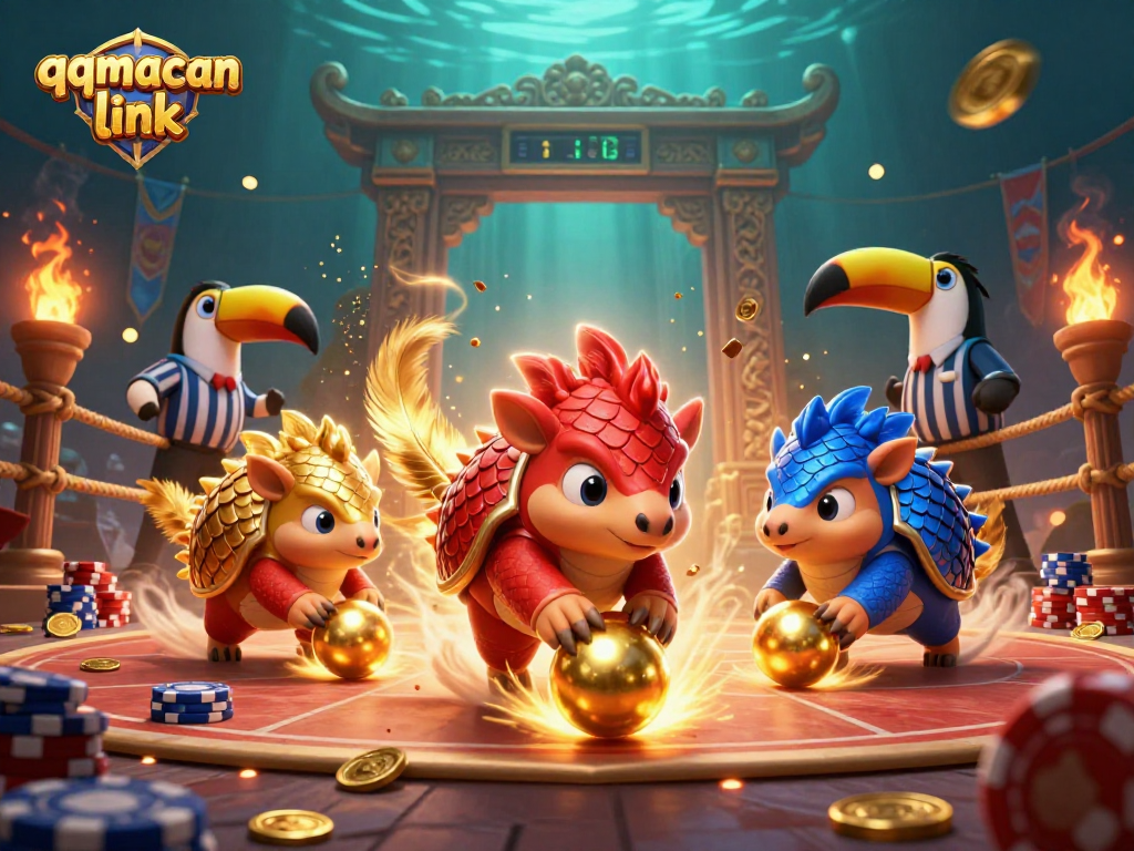 Experience thrilling gameplay with the qqmacan link in this vibrant casino-themed scene featuring dynamic pangolin characters.