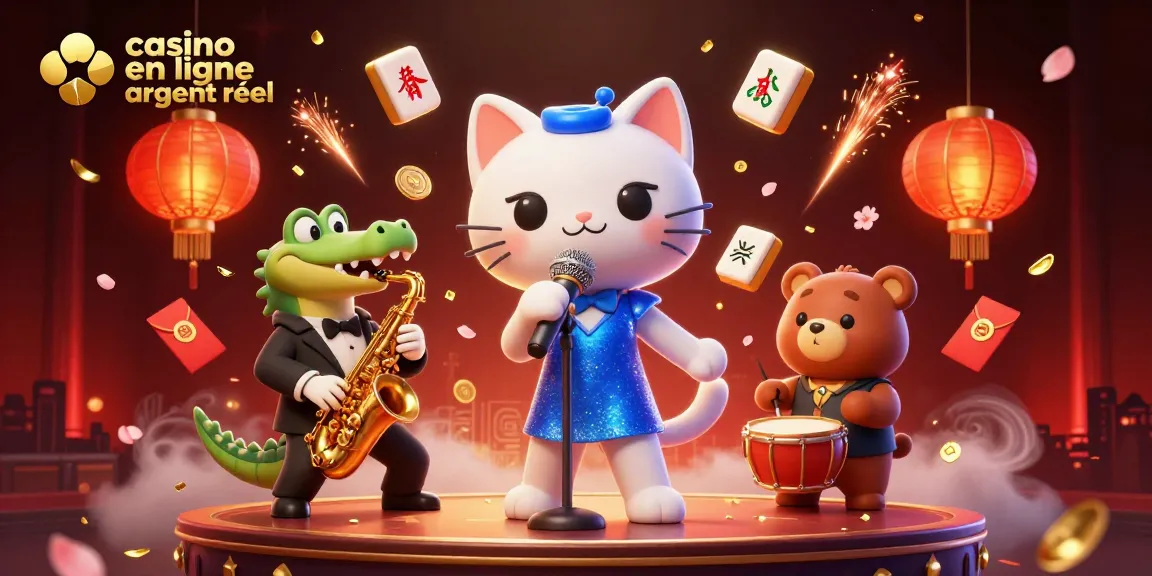 Profitez d'une illustration dynamique mettant en avant le casino en ligne argent réel avec une ambiance festive.