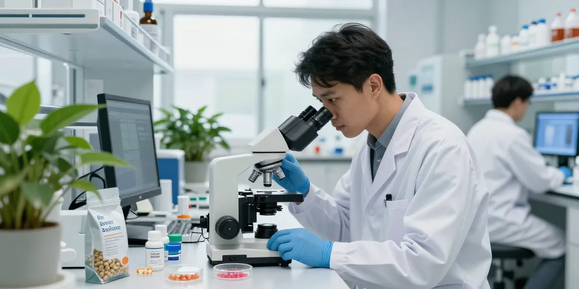 Researcher at Deus Medical lab analyzing peptides for health improvements, showcasing innovation in pharmaceuticals.