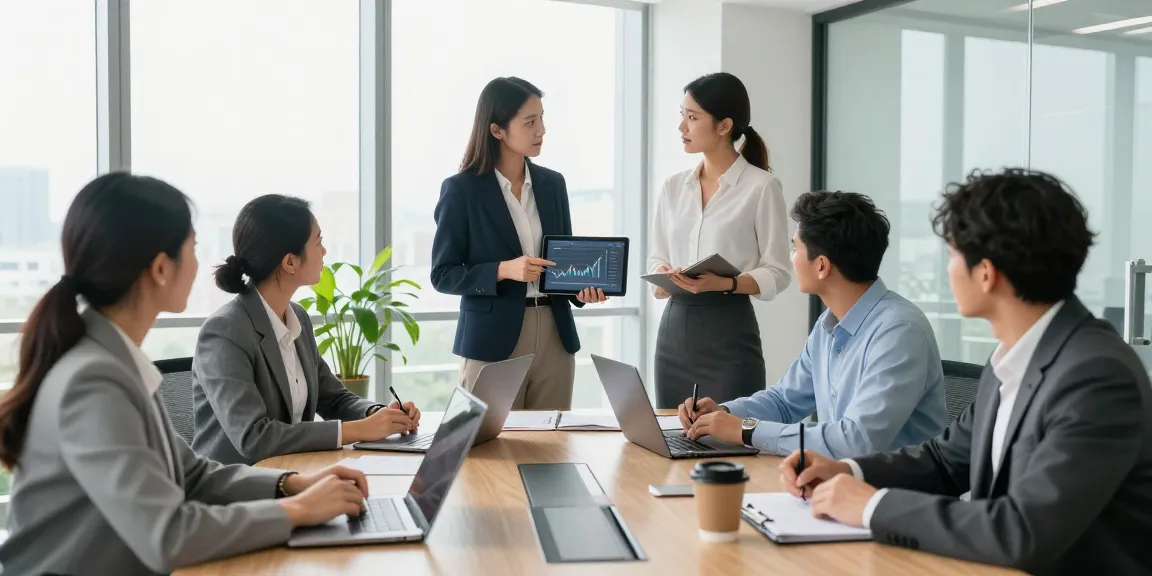 Business professionals collaborating in a bright, modern meeting room to strategize on https://www.www456bd.com/ solutions.