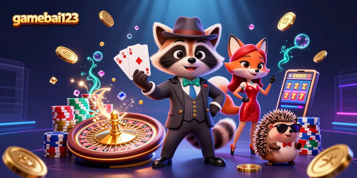Experience thrilling gameplay with gamebai123 as the suave raccoon and captivating fox celebrate the royal flush!
