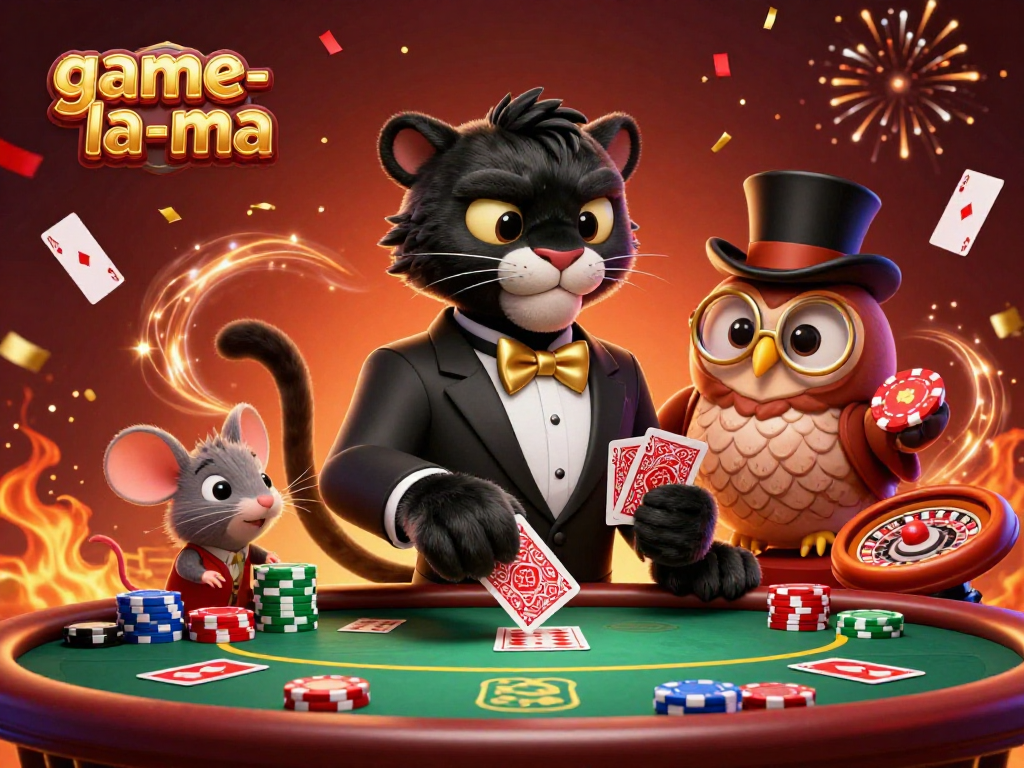 Experience thrilling gameplay at game-la-ma with an enchanting casino scene featuring a stylish panther dealer.