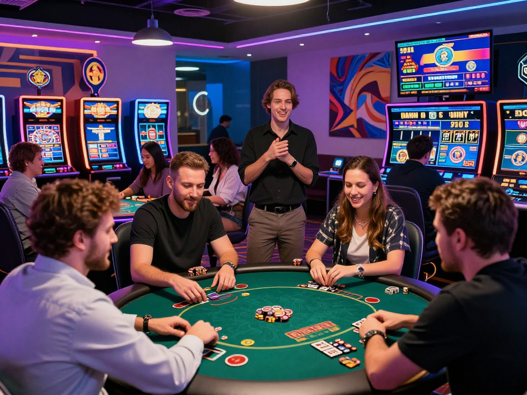 Exciting moments in a crypto casino with diverse players enjoying games and digital rewards.
