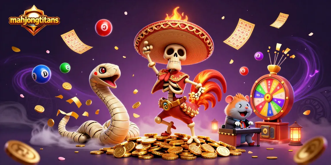 Win big with mahjongtitans in this vibrant gaming scene featuring dynamic lottery elements and exciting characters.