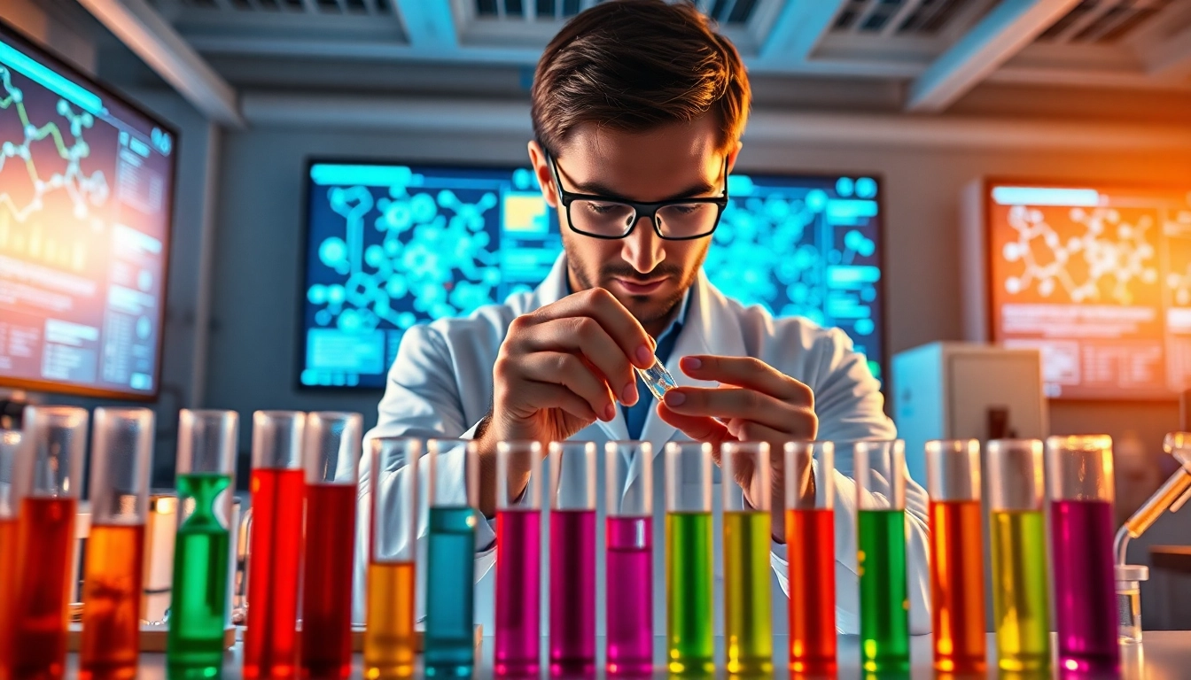 Scientist examining peptides, highlighting mots-c's significance in research settings.