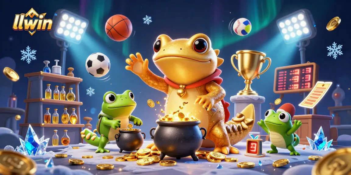 llwin showcases a vibrant scene of a golden salamander and frog creating gold in a dynamic sports betting atmosphere.