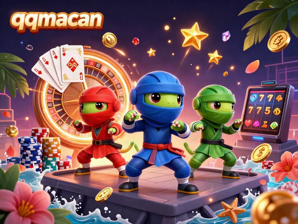 Engage with thrilling games at qqmacan featuring energetic ninja chameleons and casino elements.