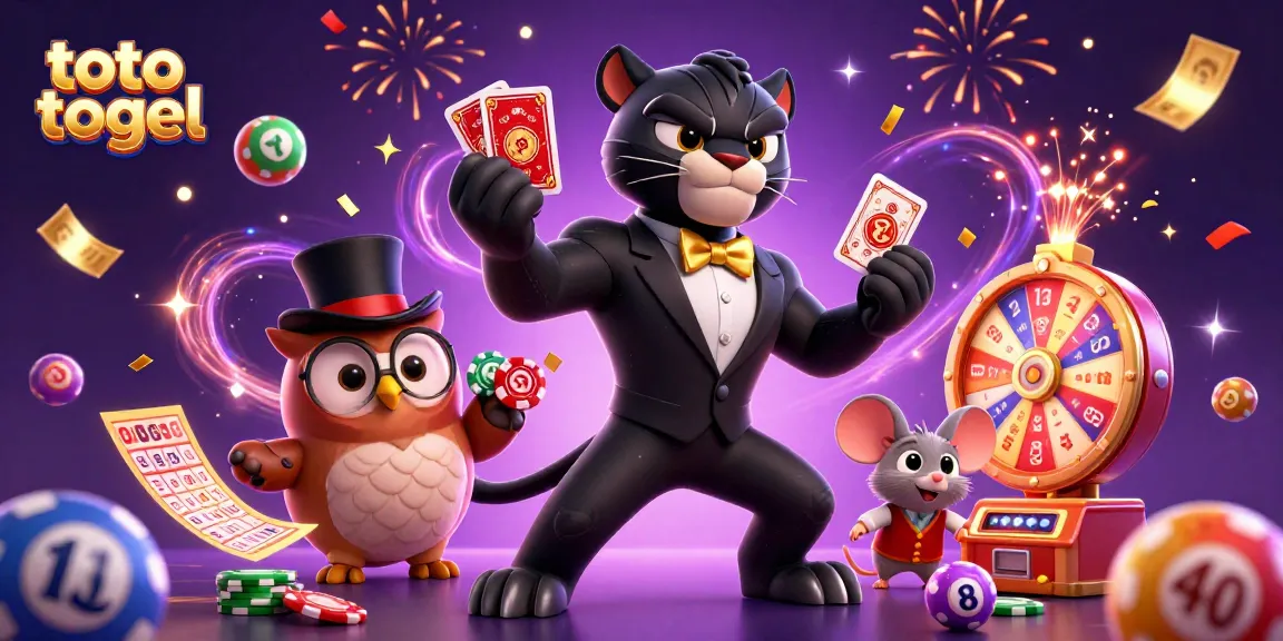 Engage with toto togel in a vibrant scene featuring colorful lottery elements and animated characters.
