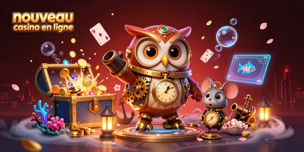 Découvrez le nouveau casino en ligne avec des éléments de jeux dynamiques et colorés dans une illustration 3D.