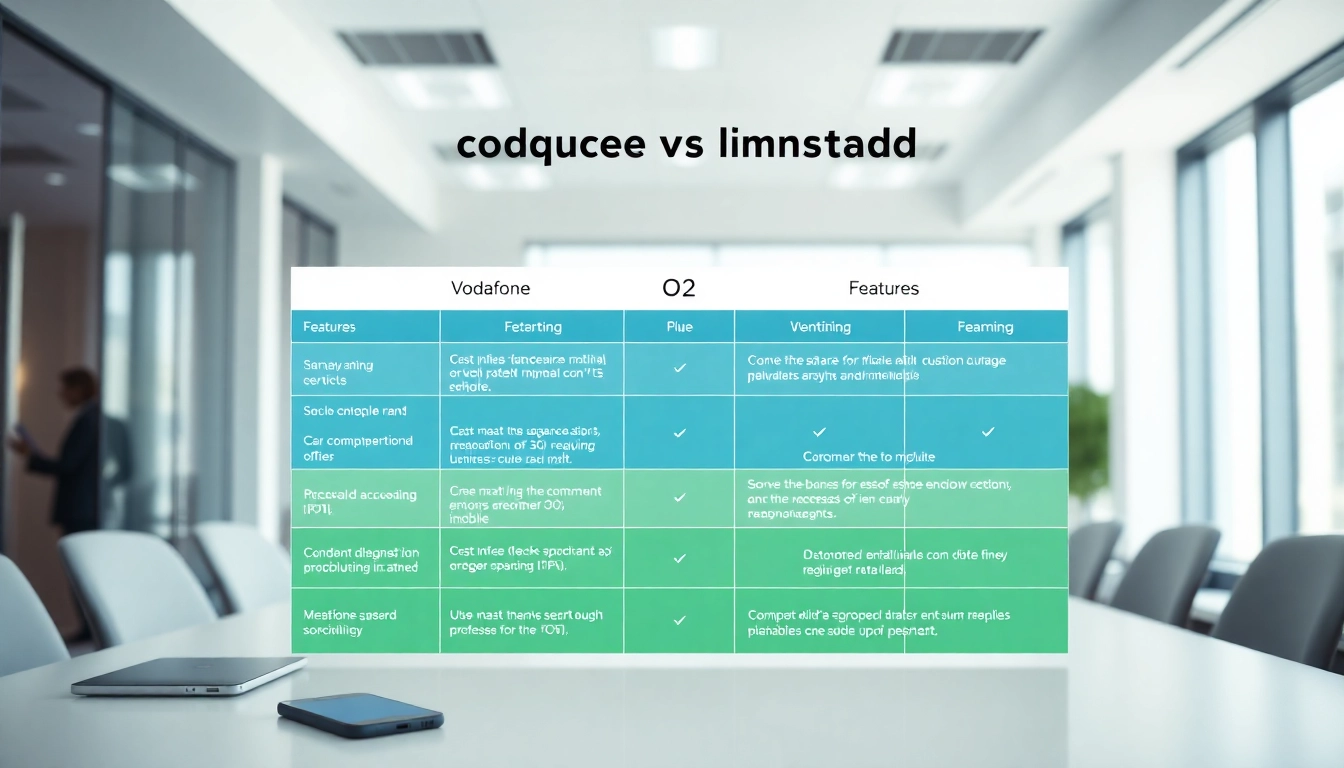 Visually engaging comparison of Vodafone vs O2 business mobile showcasing key features.