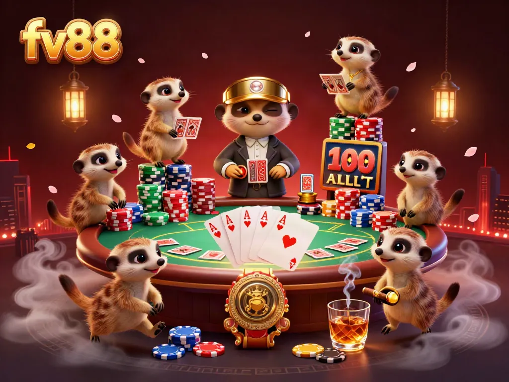 Experience the thrilling adventure at fv88 casino as meerkats manage an exciting poker game.