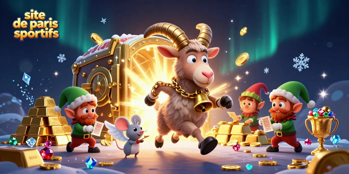 Illustration festive d'un site de paris sportifs avec des personnages animés et des éléments de jeu dynamiques.