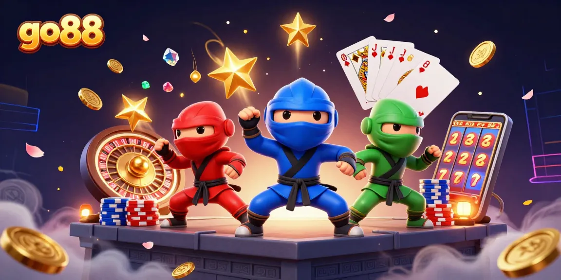 Experience thrilling action at go88 with colorful chameleon ninjas and exciting casino elements.