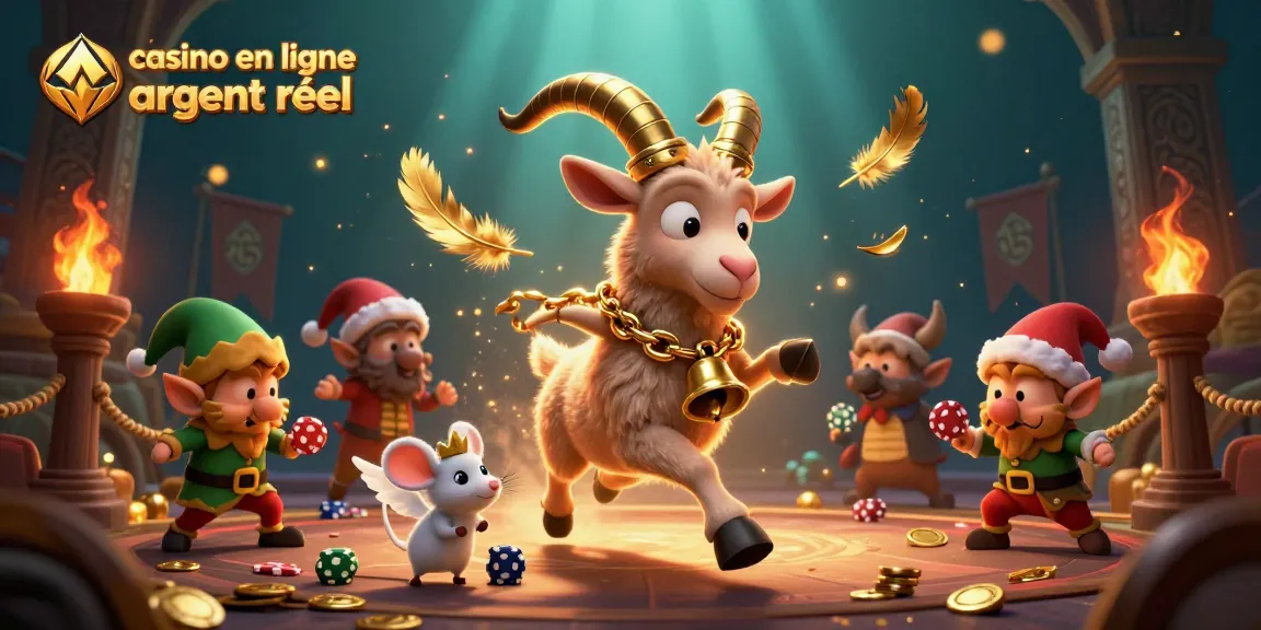 Casino en ligne argent réel : un krampus et des elfes animés dans un casino festif.
