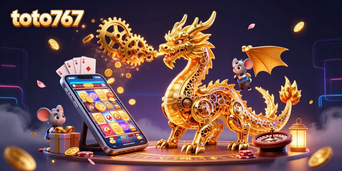 Permainan jackpot fantastis bersama toto767 dengan mesin slot berputar dan koin emas berjatuhan