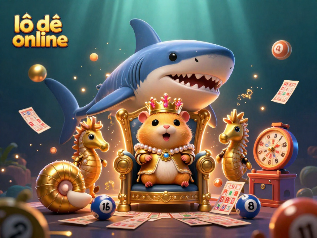 Engage in lô đề online with a vibrant 3D lottery scene featuring a golden hamster king.