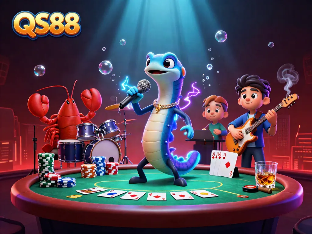 QS88 sparks excitement in an underwater casino scene with dynamic gaming elements and lively characters.
