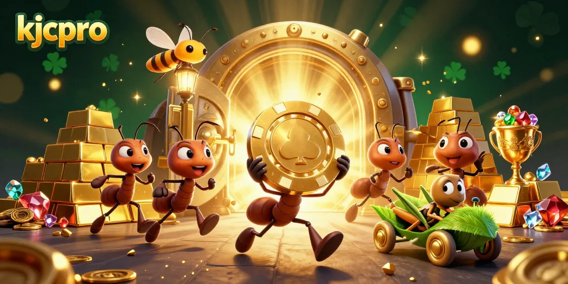 KJCPro ants steal a giant poker chip in a dazzling casino heist illustration.