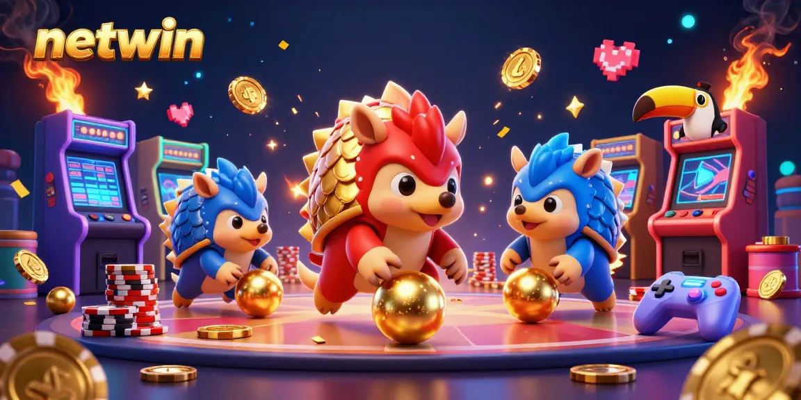 Join the netwin excitement as rival pangolins bowl through poker chips in a lively casino scene.