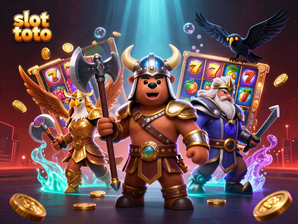 Spin the reels of slot toto with a Viking berserker hero and fruit symbols in vibrant casino art.
