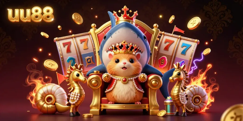 Experience uu88's thrilling slots with the golden hamster king in a vibrant casino adventure.