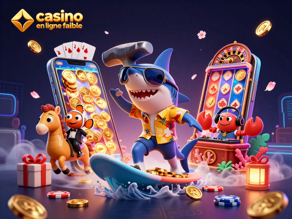 Visualisez un casino en ligne fiable avec des personnages colorés et des jeux animés illustrant l'excitation du jeu.