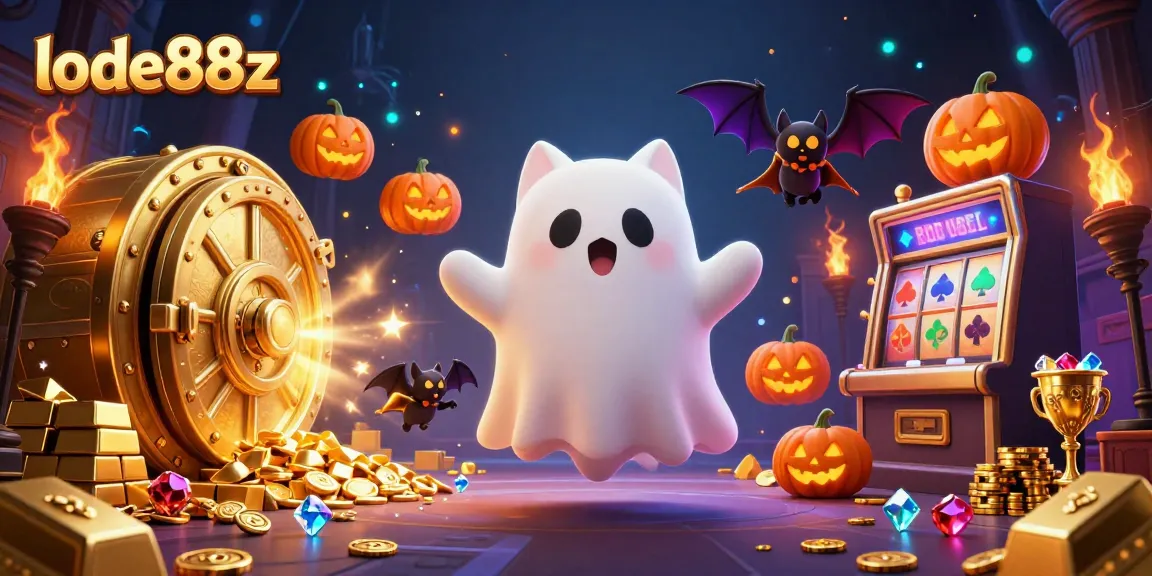 Join the lode88z adventure with ghostly cat and bat companions in a haunted casino.