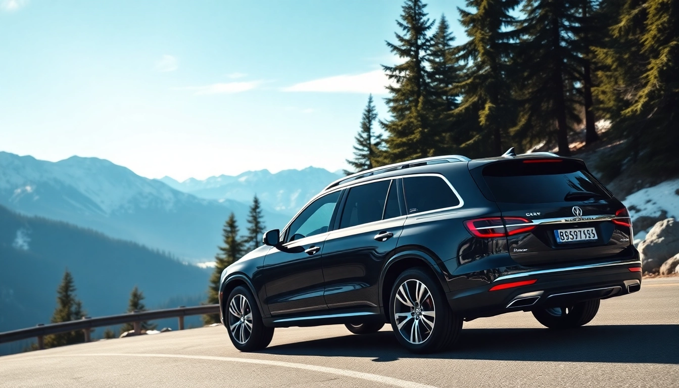 Experience vancouver to whistler car service with a luxury SUV on a scenic mountain road.