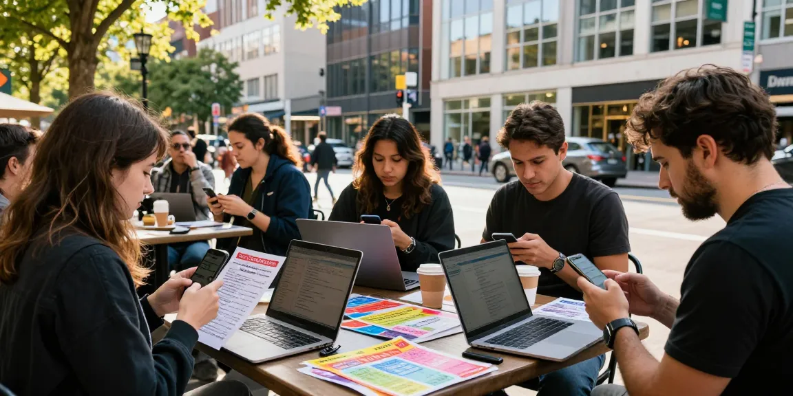 BedPersonal users browsing local classifieds in vibrant urban setting