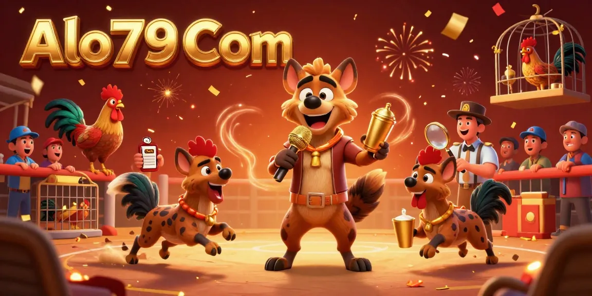 Join the excitement at Alo789 Com's cockfighting arena with lively hyenas serving drinks and commentating.
