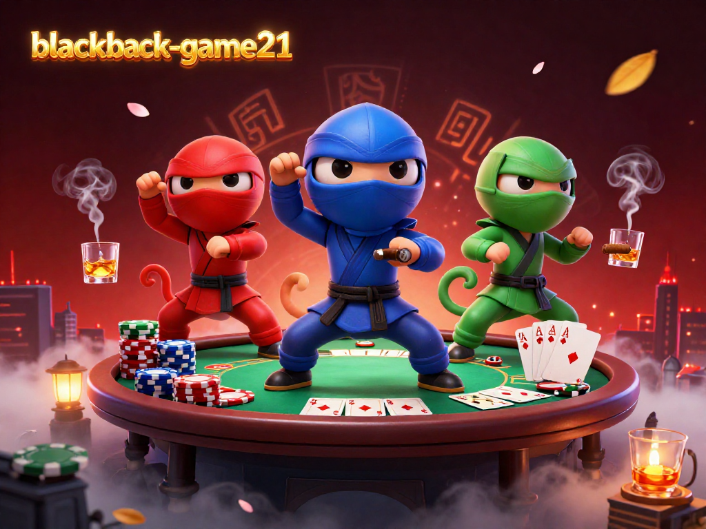 Experience thrilling gameplay with blackjack-game21 as ninja chameleons showcase elite card skills on a rooftop.