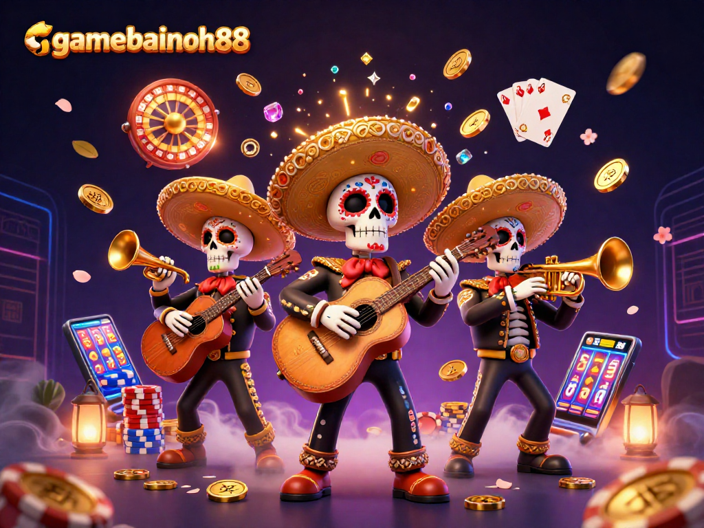 Experience gamebainohu88 with exciting skeleton mariachi band and dynamic casino elements.