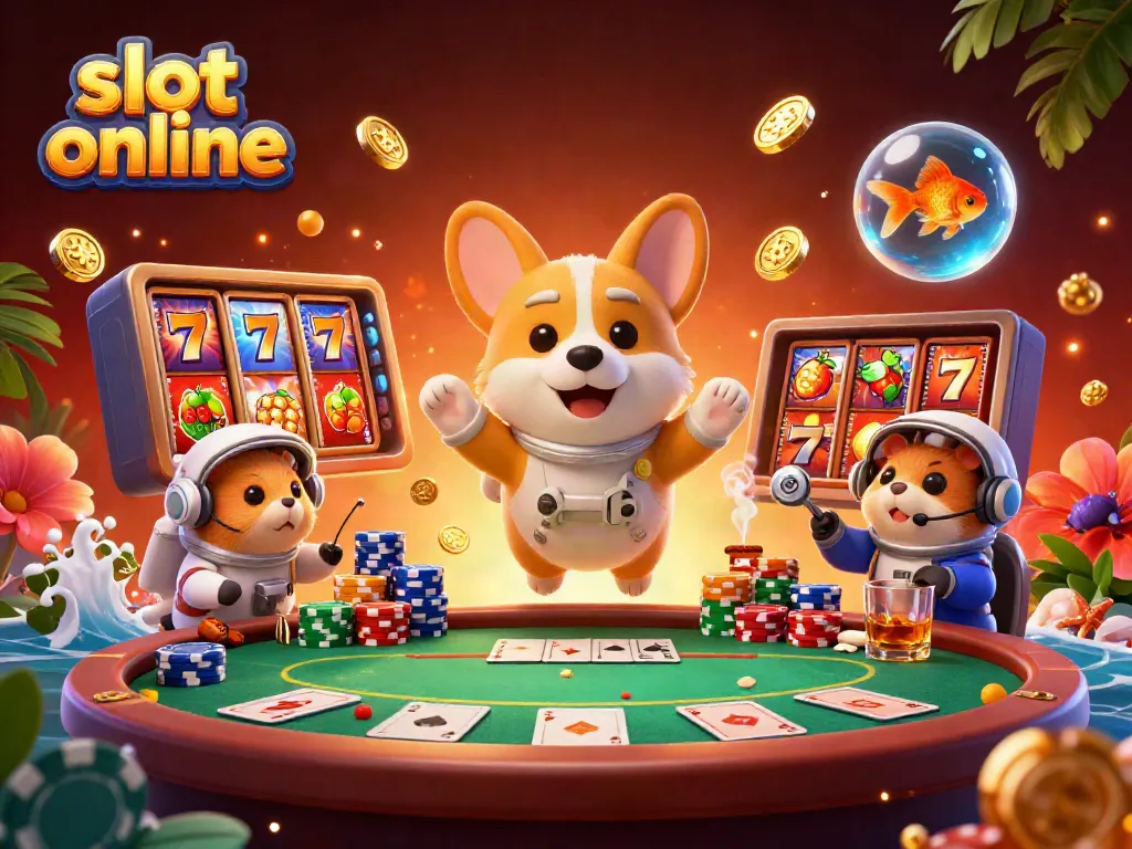 Experience thrilling slot online action in a vibrant casino with floating characters and dynamic elements.
