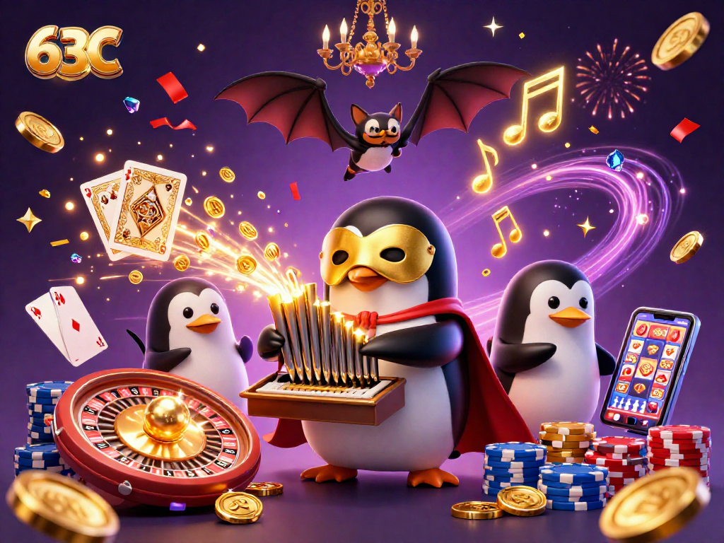 Aposte com estratégia em 63C, onde um pinguim fantasma toca um órgão que solta moedas douradas.